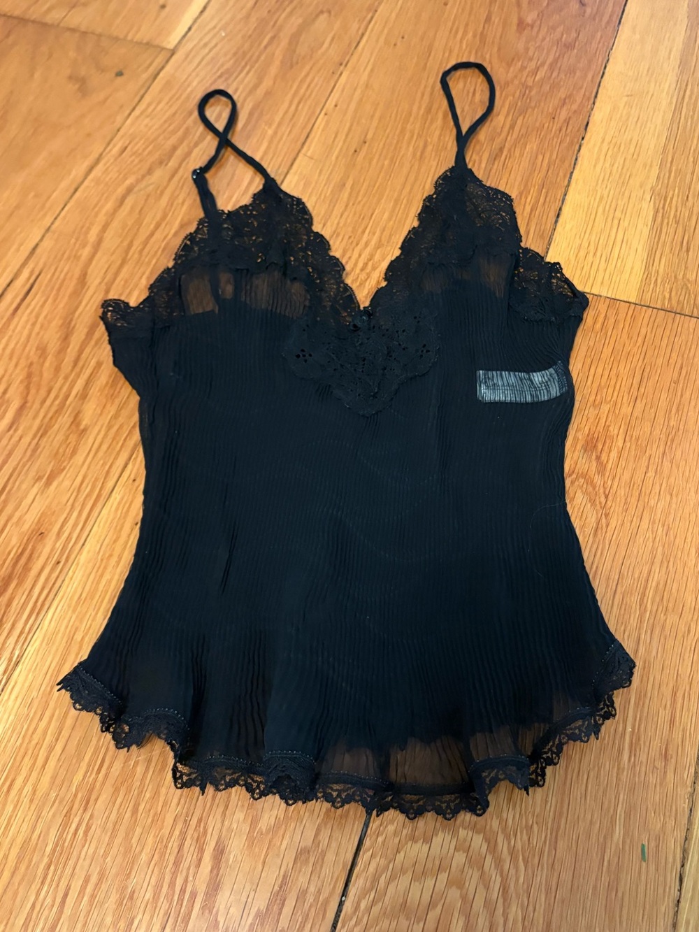 Oscar de la Renta Pleated Lace Lingerie Tsnk Top Black